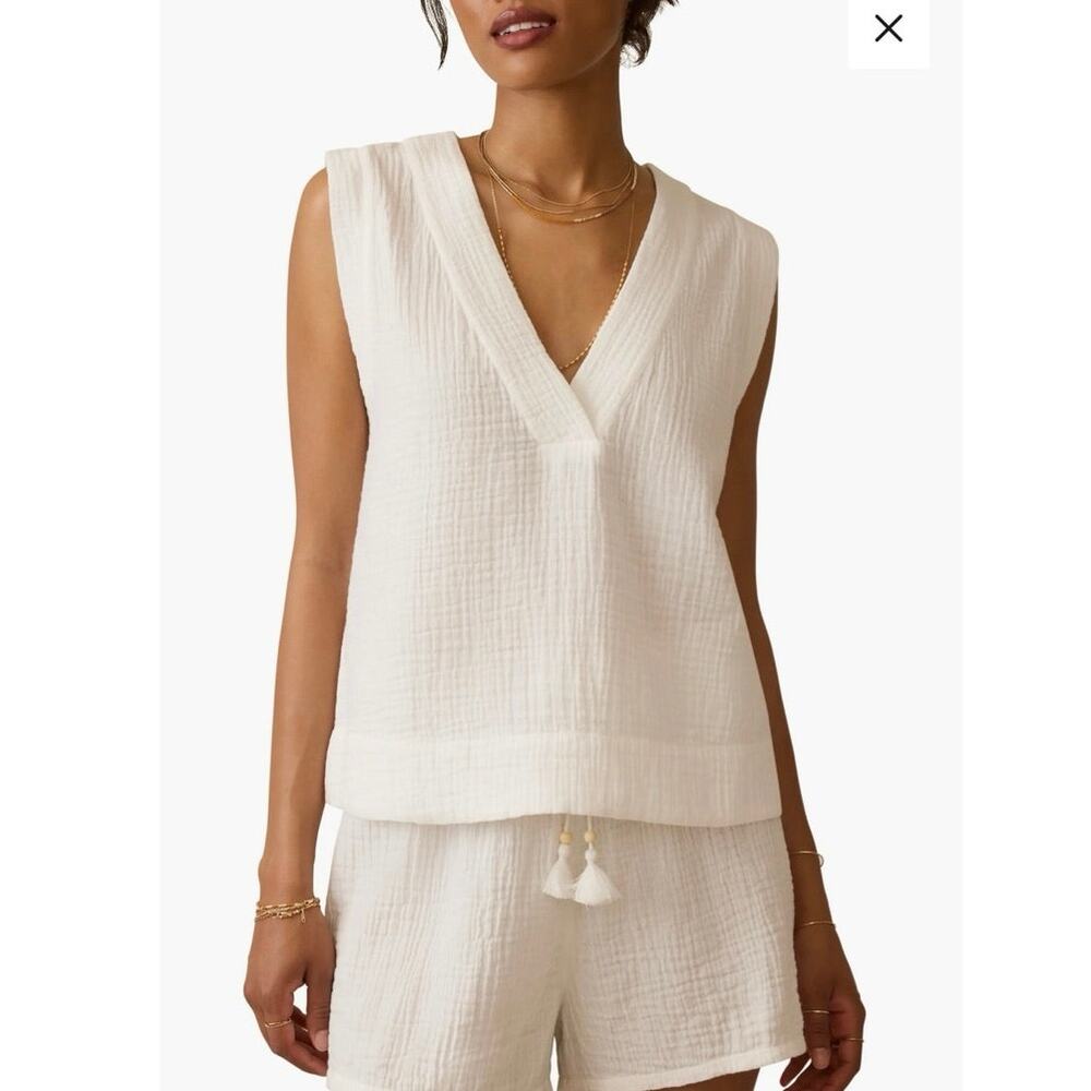 NWOT Faherty Dune Sleeveless Organic Cotton Gauze Popover Top in White SZ S